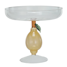 Glass Pedestal w/ Lemon Shaped Base, Green & Amber Colors
