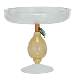 Glass Pedestal w/ Lemon Shaped Base, Green & Amber Colors