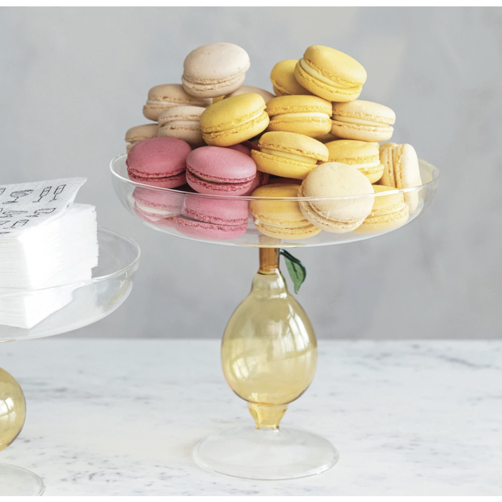Glass Pedestal w/ Lemon Shaped Base, Green & Amber Colors