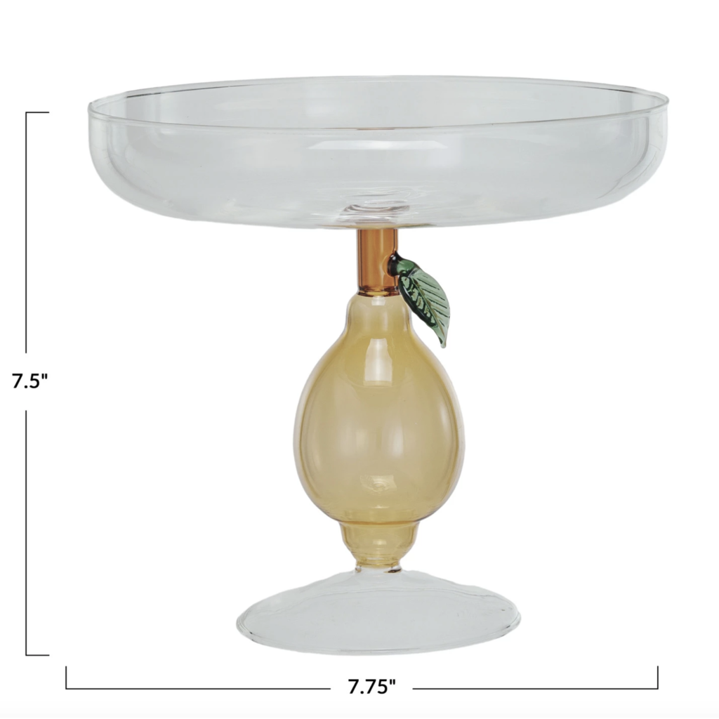 Glass Pedestal w/ Lemon Shaped Base, Green & Amber Colors