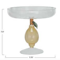 Glass Pedestal w/ Lemon Shaped Base, Green & Amber Colors