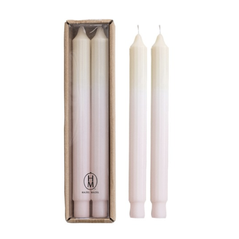 Tone Pleated Taper Candles Light Pink/Ivory