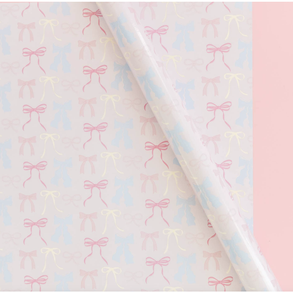Roll of Pastel Bow Wrapping Paper - 3 Sheets