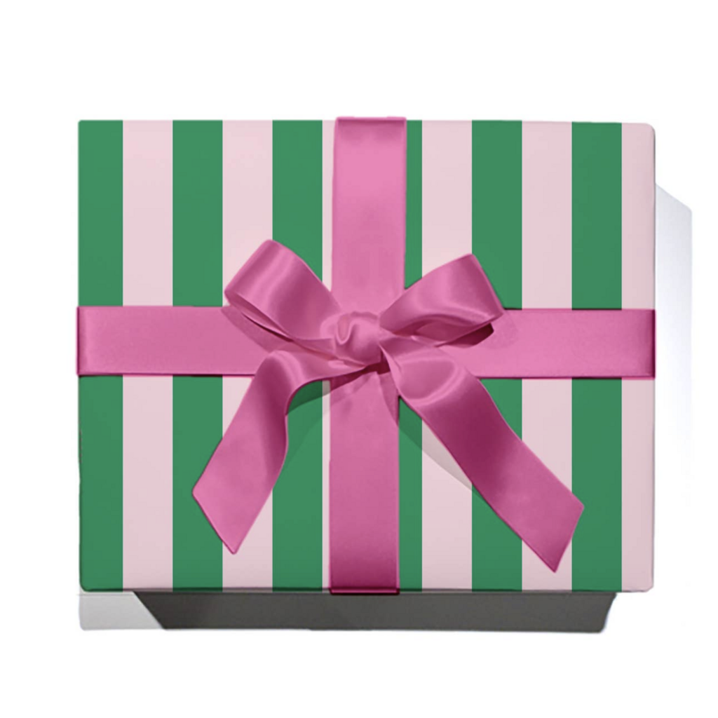Roll of Green/Pink Stripe Wrapping Paper - 3 Sheets