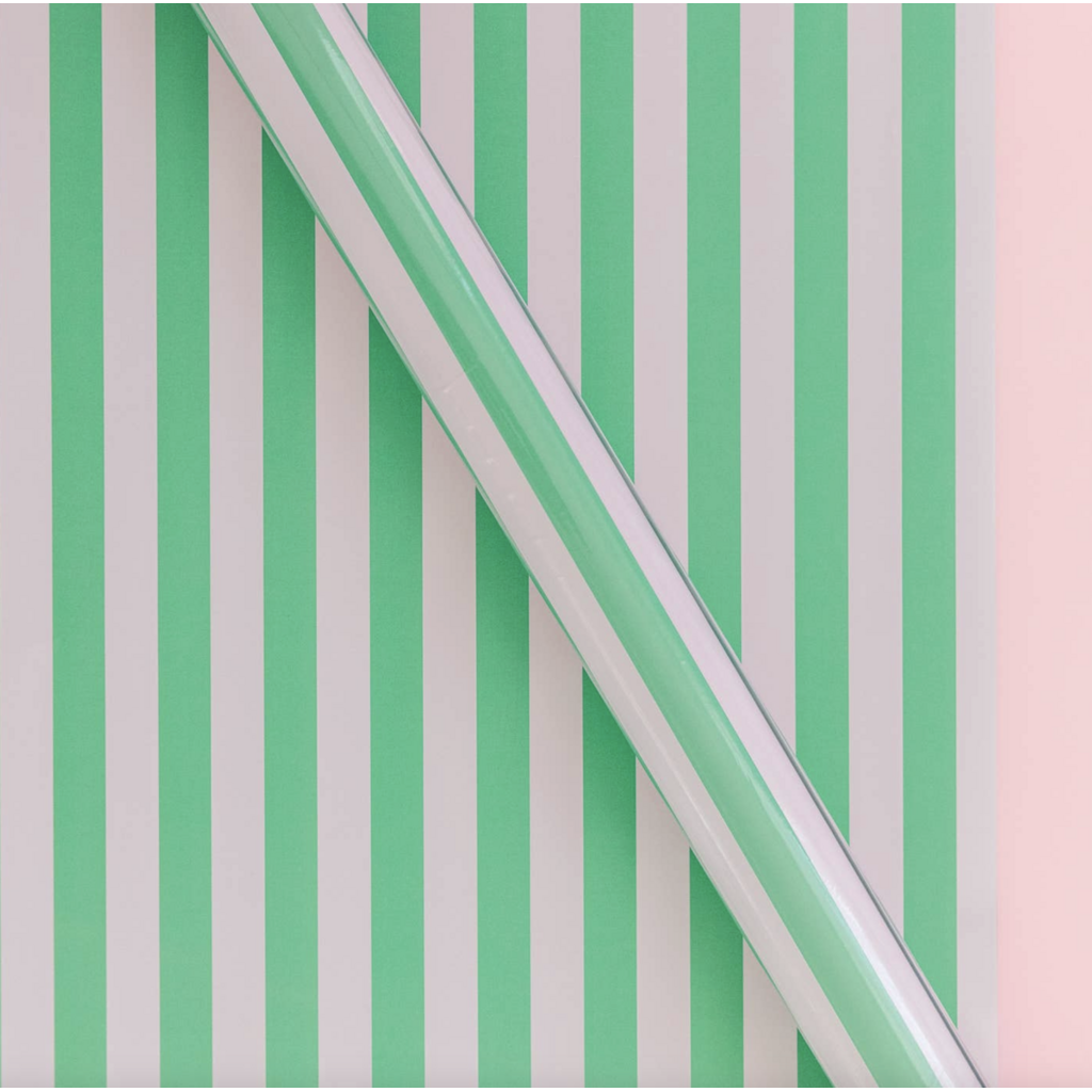 Roll of Green/Pink Stripe Wrapping Paper - 3 Sheets