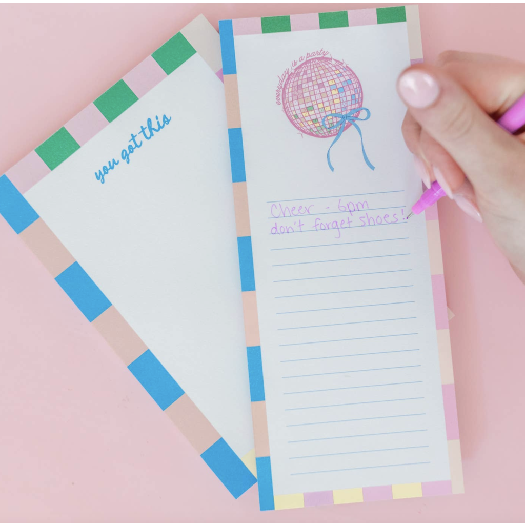 Everyday Is A Party Disco Ball Bow List Notepad