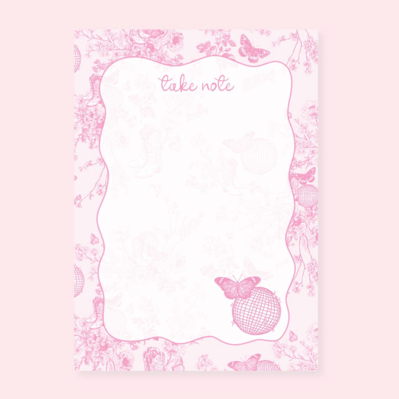 Pink Disco Cowgirl Toile Notepad