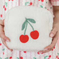Small Cherry On Top Embroidered Plush Cosmetic Bag