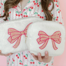 Pink Bow Teddy Cosmetic Zipper Bag - Large