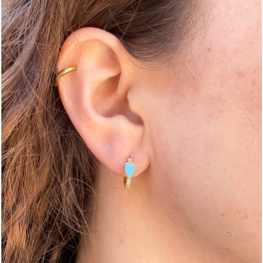 Blue Heart Huggie Earring