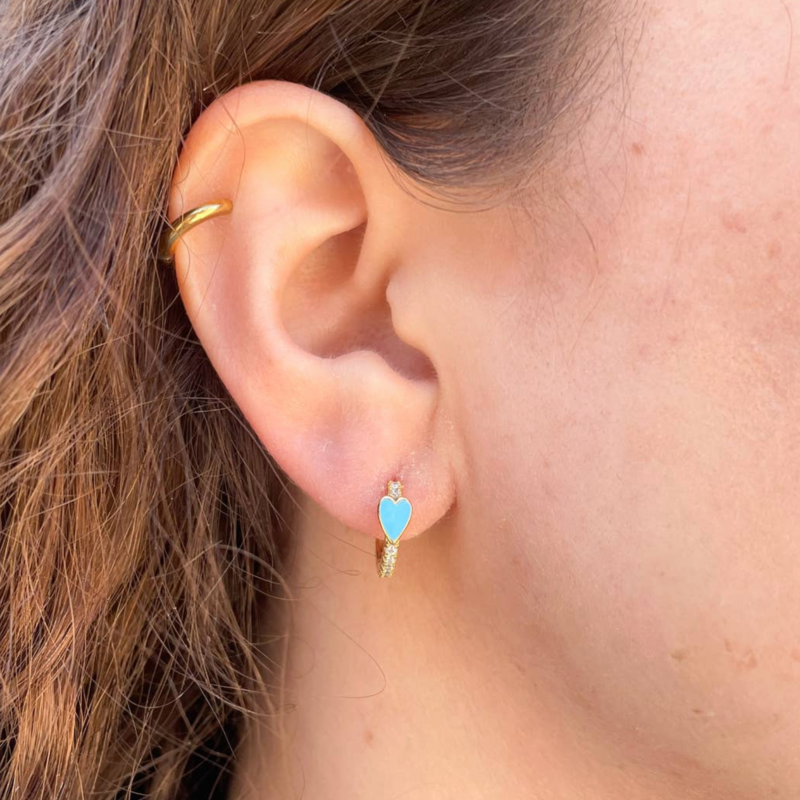 Blue Heart Huggie Earring