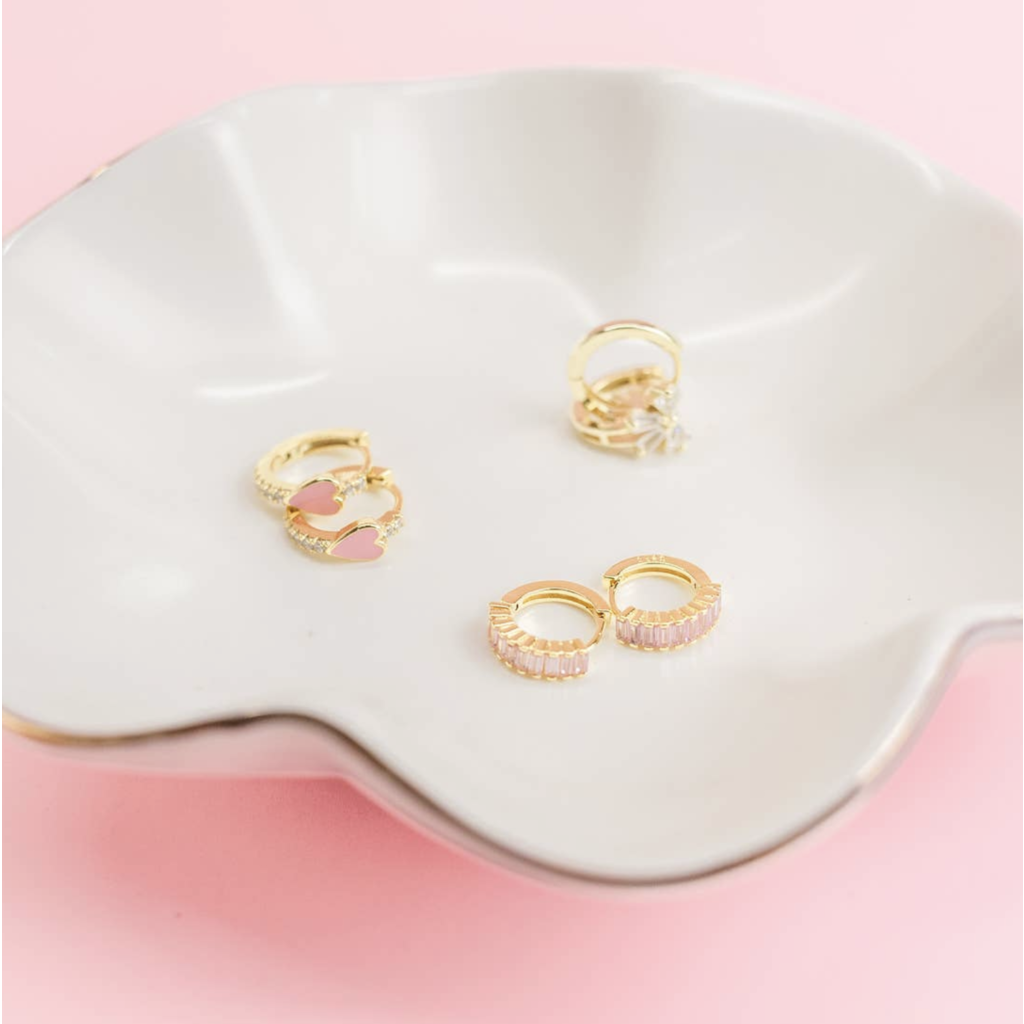 Bubblegum Pink Heart Pave Huggie Earrings