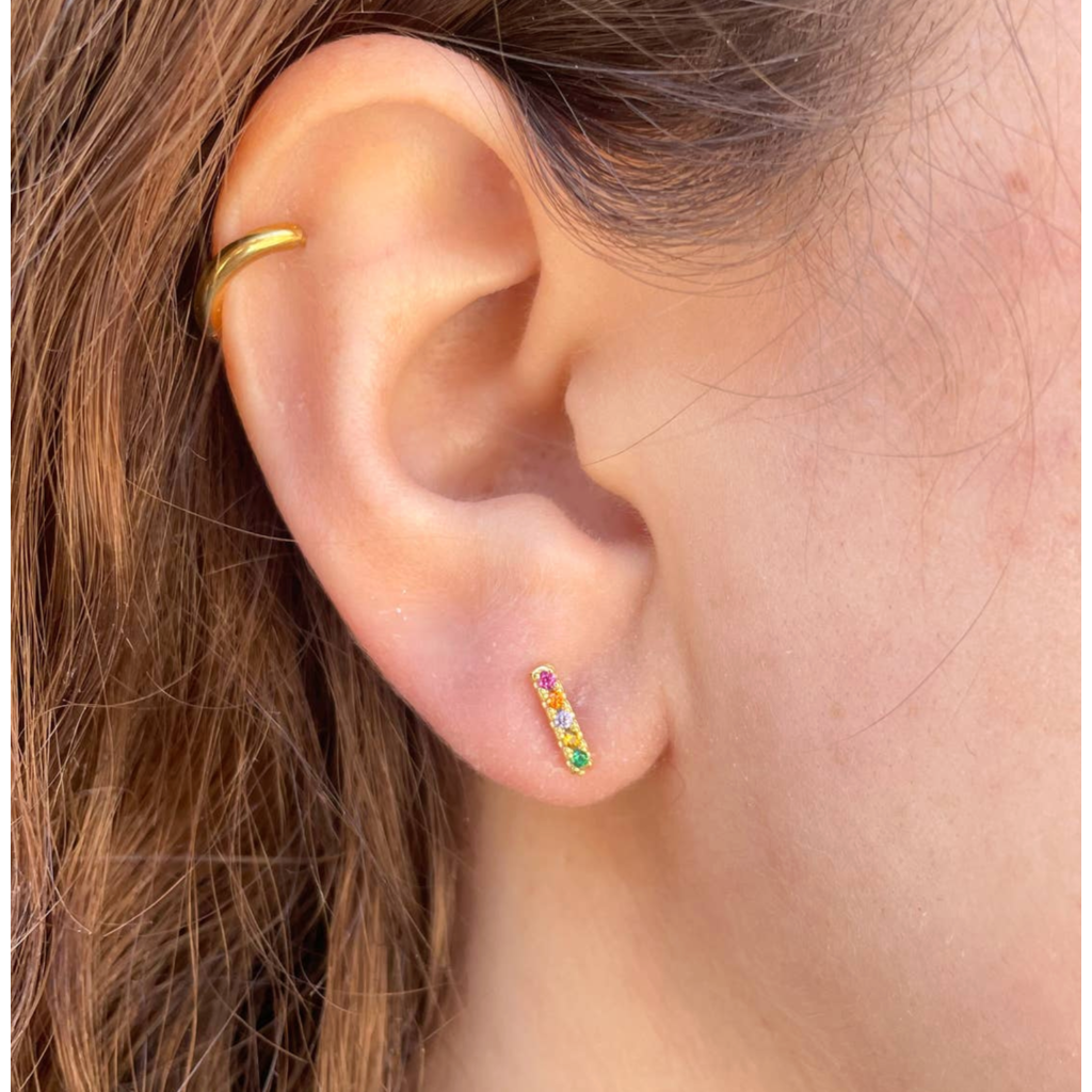 Rainbow Sparkle Bar Mini Pave Gold Earrings
