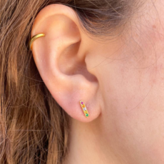 Rainbow Sparkle Bar Mini Pave Gold Earrings