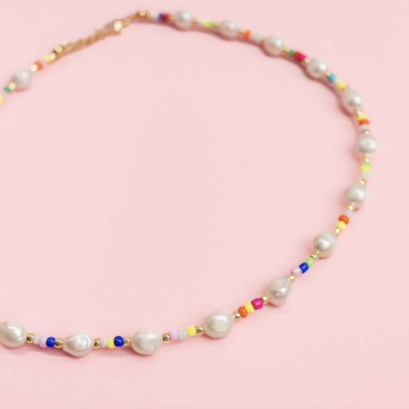 Multi-Pearl Rainbow Bead Necklace