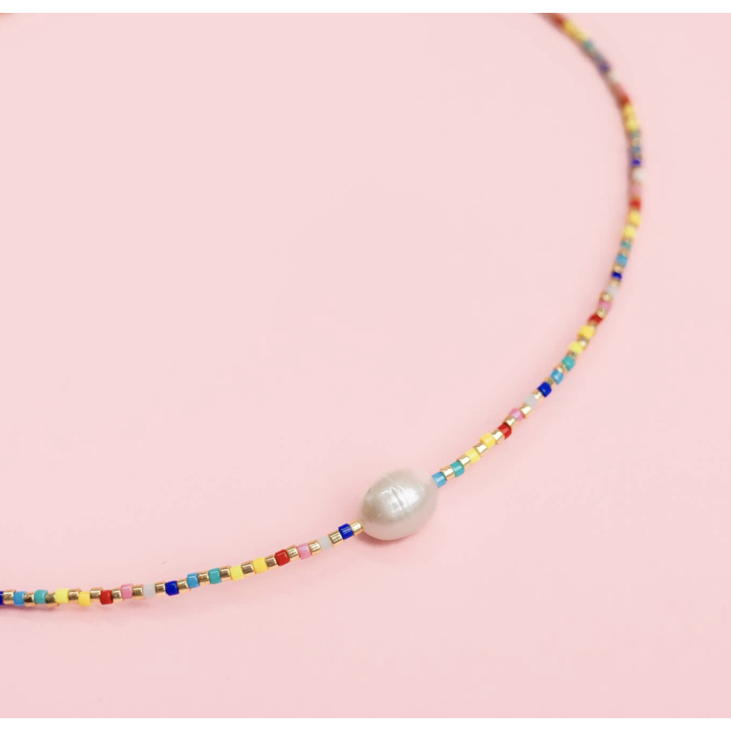 Single Pearl Rainbow Bead Necklace