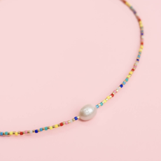 Single Pearl Rainbow Bead Necklace