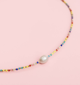 Single Pearl Rainbow Bead Necklace