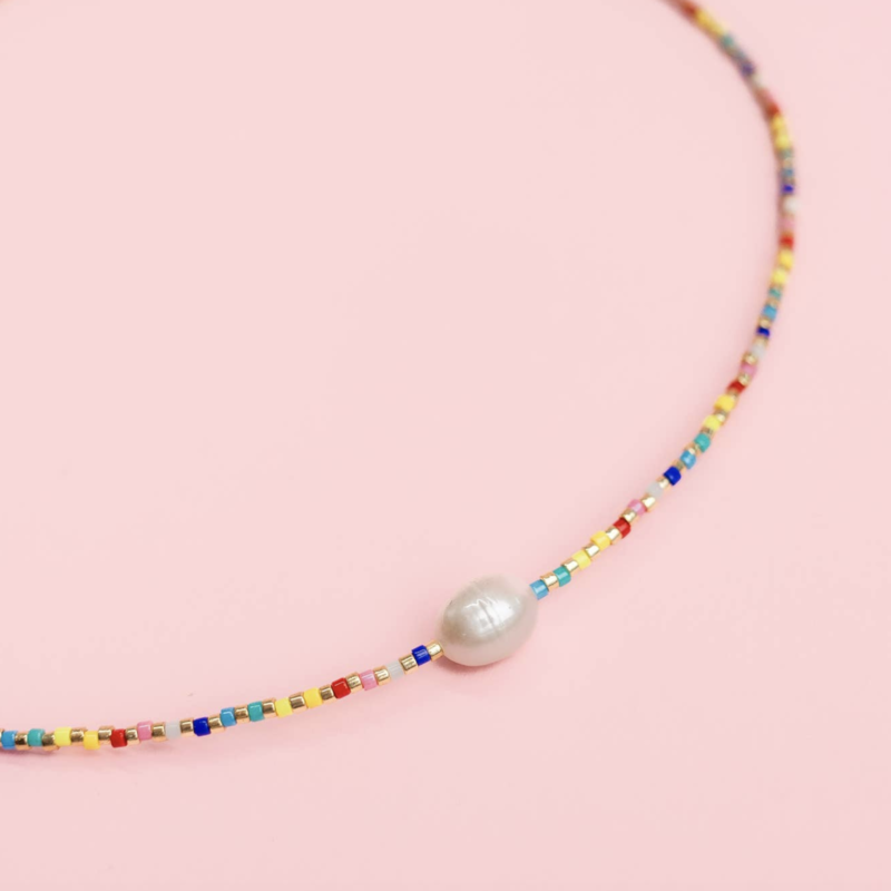 Single Pearl Rainbow Bead Necklace