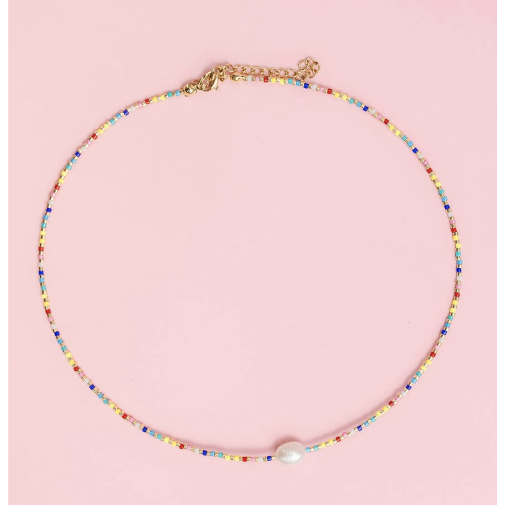 Single Pearl Rainbow Bead Necklace