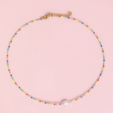 Single Pearl Rainbow Bead Necklace