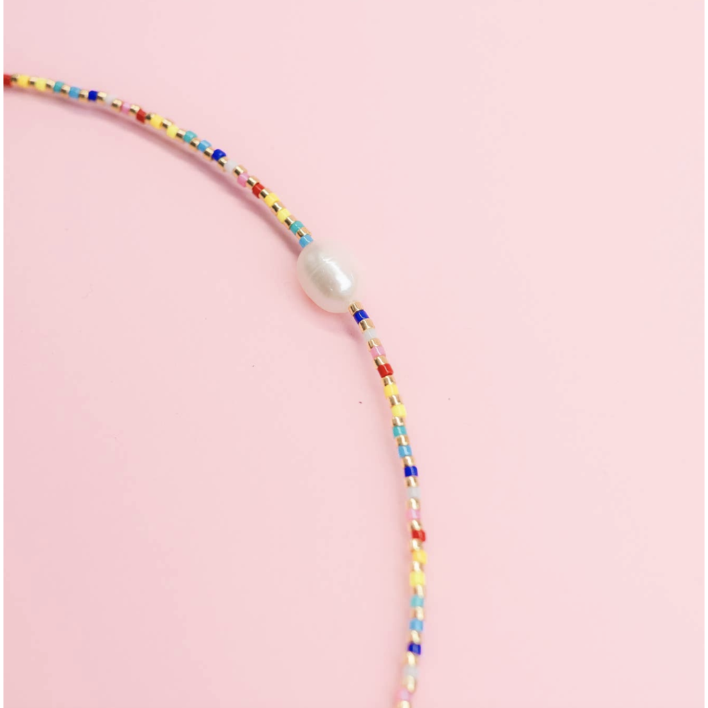 Single Pearl Rainbow Bead Necklace