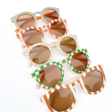 Retro Blush & Tan Stripe Kids Sunglasses