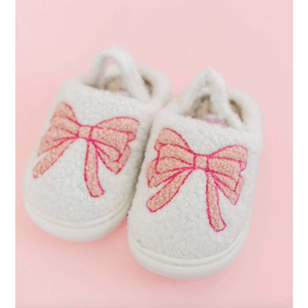 Kids Pink Bow Slippers