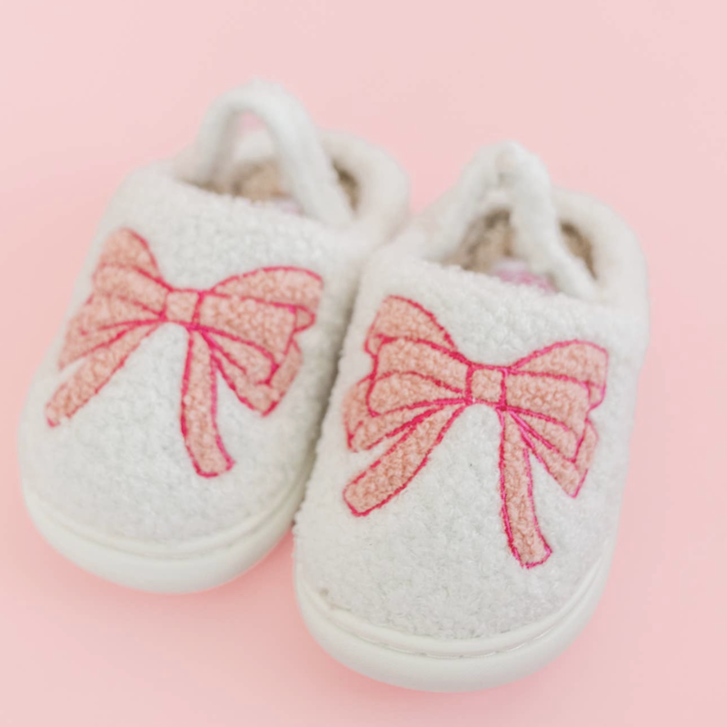 Kids Pink Bow Slippers