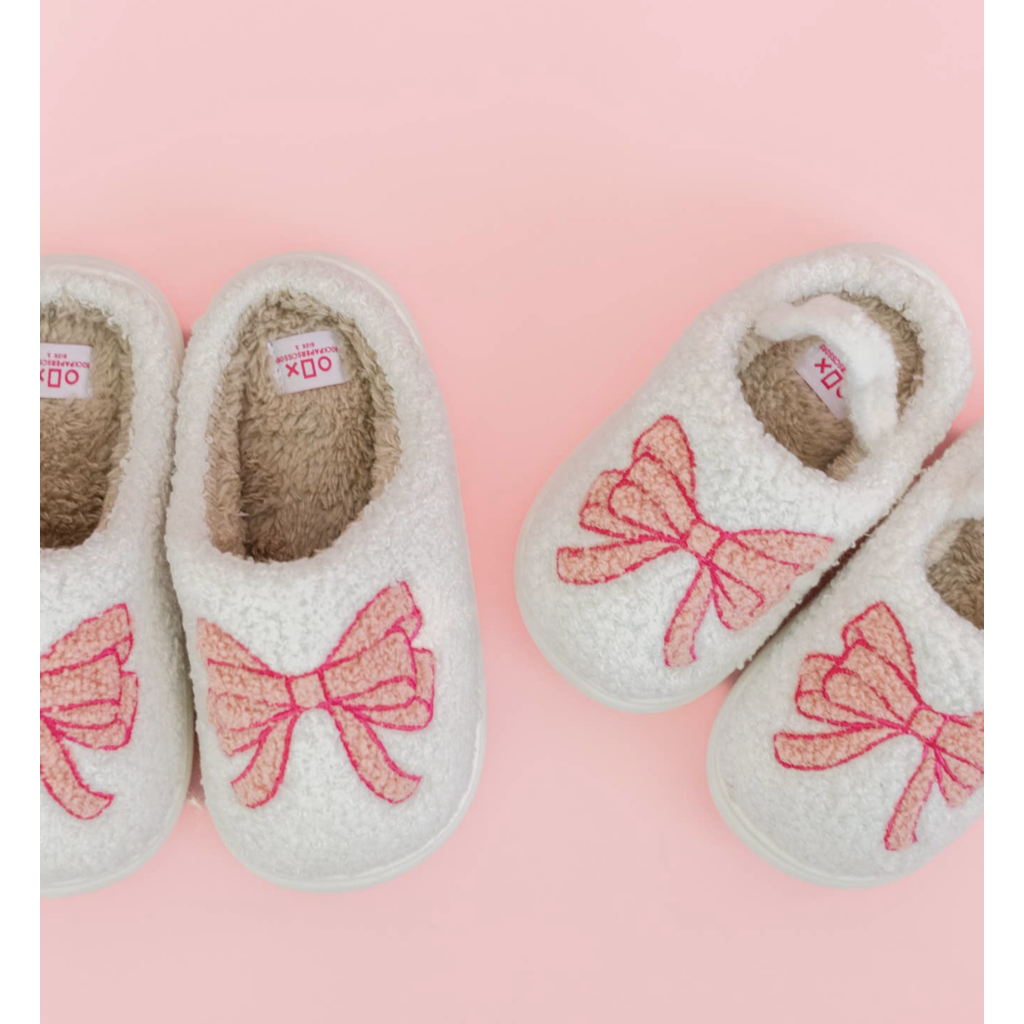 Kids Pink Bow Slippers