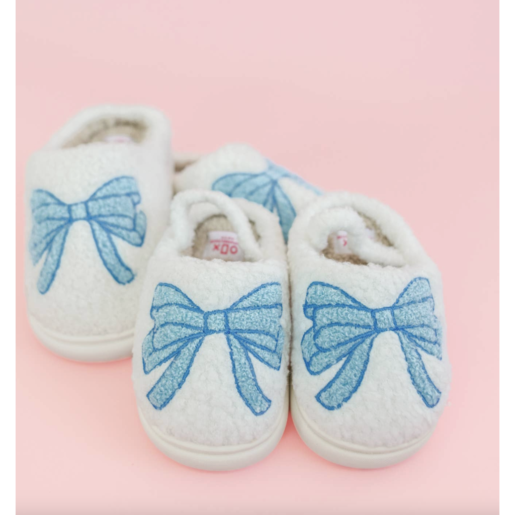 Kids Blue Bow Slippers