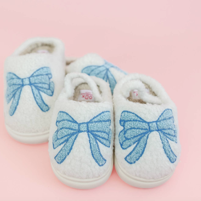 Kids Blue Bow Slippers