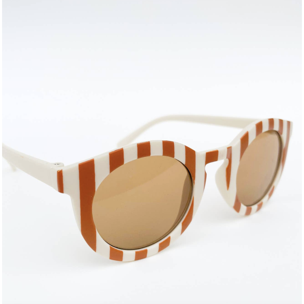 Retro Cream & Tan Stripe Kids Sunglasses