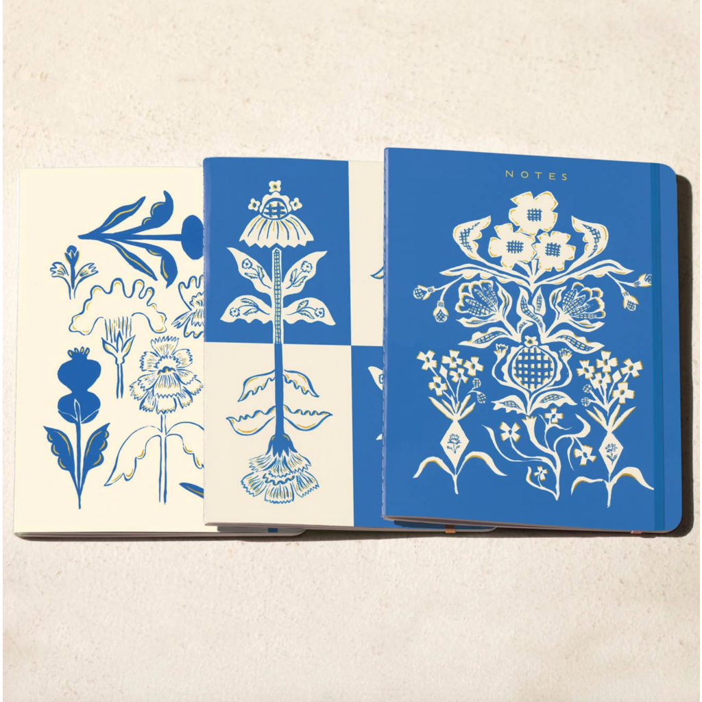 Blue Flower Bouquet Seedlings Trio Notebook Set