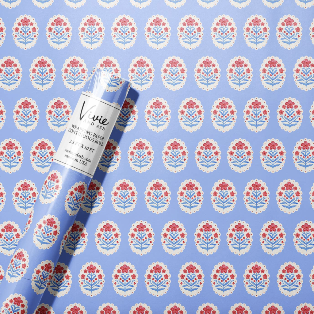 Red White & Blue Cameo Floral Botanical Wrapping Paper