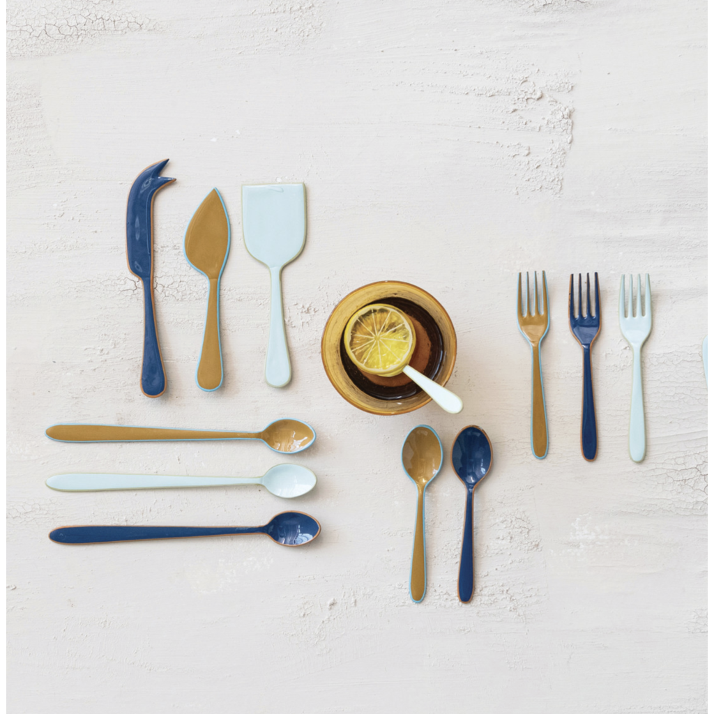 Blue Set of 3 - Enameled Stainless Steel Cheese Knives with Colored Edge