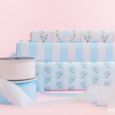 Blue Flower Wavy Stripe Wrapping Paper - Roll of 3 Sheets