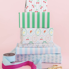 Blue Flower Wavy Stripe Wrapping Paper - Roll of 3 Sheets