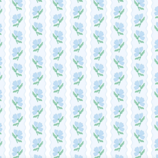 Blue Flower Wavy Stripe Wrapping Paper - Single Sheet
