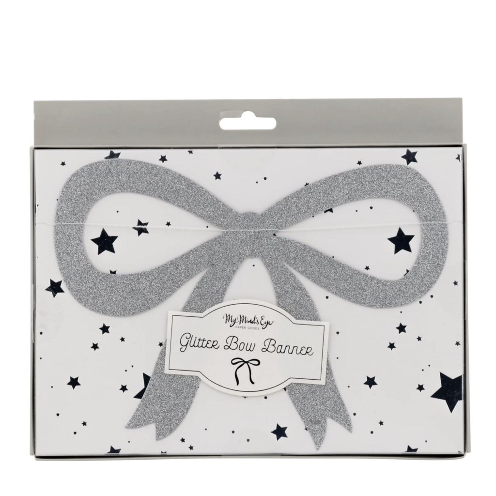 Silver Glitter Bow Banner