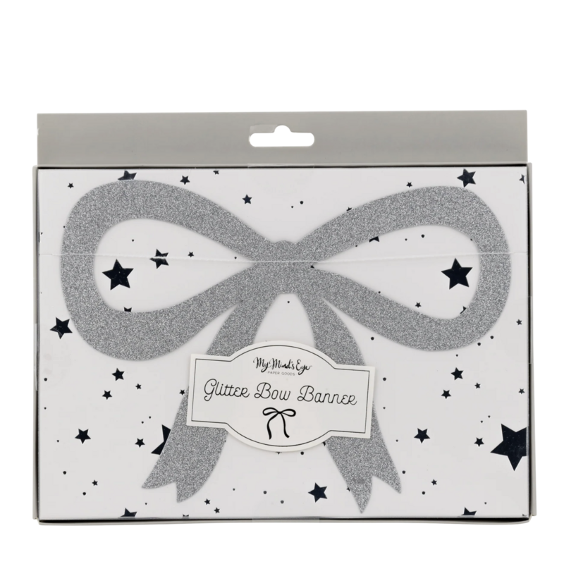 Silver Glitter Bow Banner