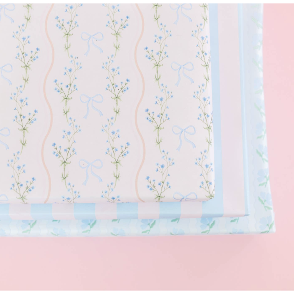 Roll of Watercolor Bow Wavy Stripe Wrappinng - 3 Sheets