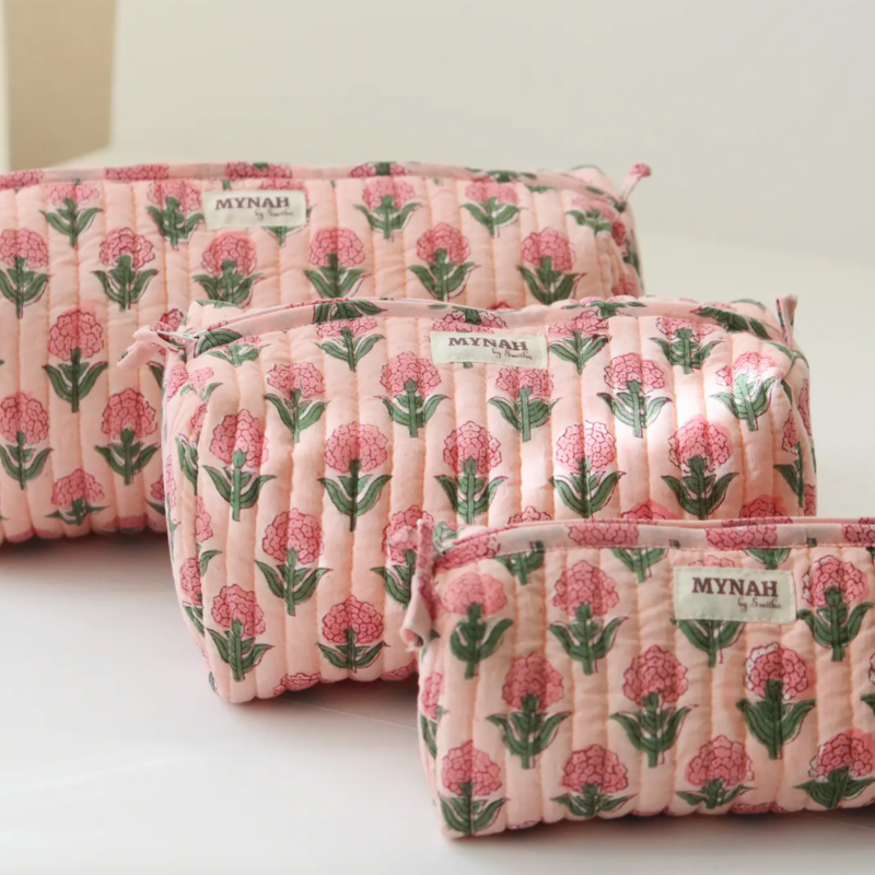 Large Blush Marigold Print Travel Makeup Bag