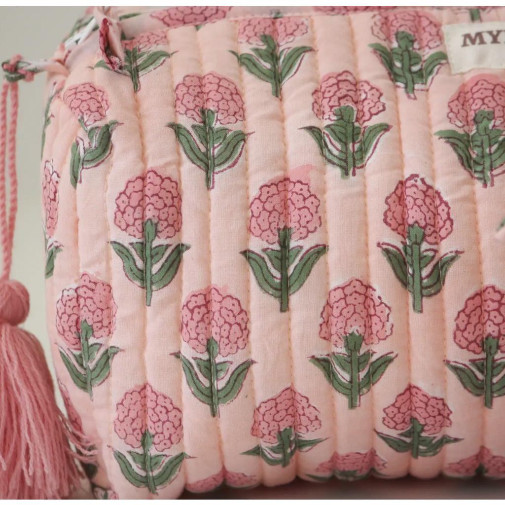 Large Blush Marigold Print Travel Makeup Bag