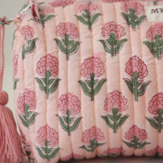 Large Blush Marigold Print Travel Makeup Bag