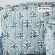 Large Dusty Blu Motif Print Travel Makeup Bag