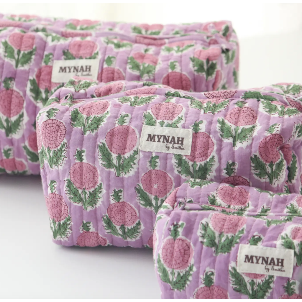 Medium Berry Smoothie Floral Travel Makeup Bag