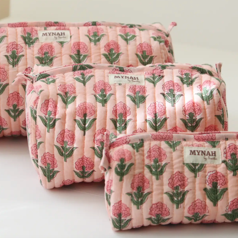 Medium Blush Marigold Print Travel Makeup Bag