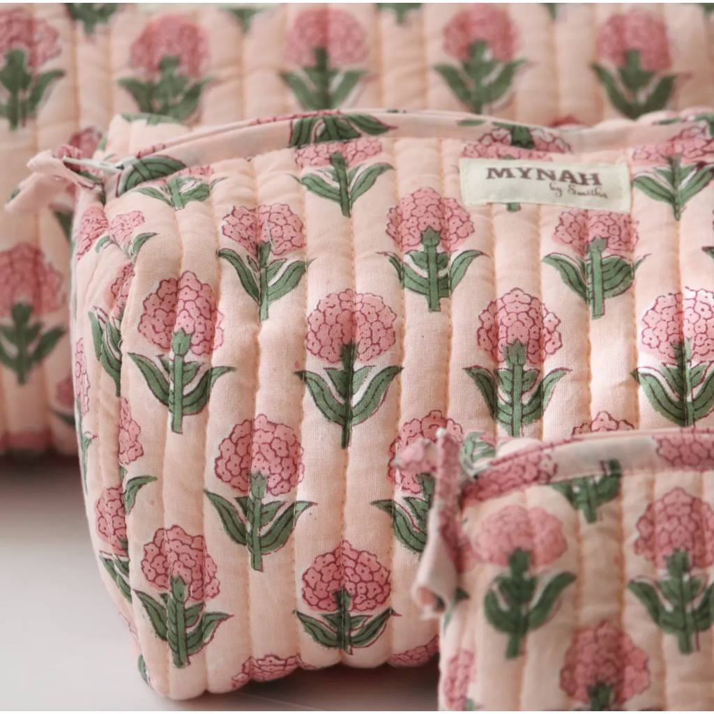 Medium Blush Marigold Print Travel Makeup Bag