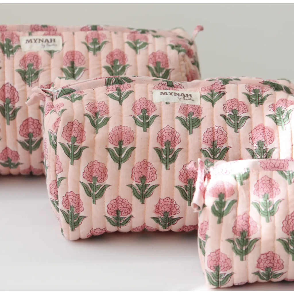 Medium Blush Marigold Print Travel Makeup Bag